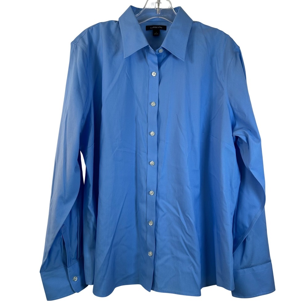 Lands' End Womens Blue Long Sleeve Button Down Shirt Size 18 Collared Top